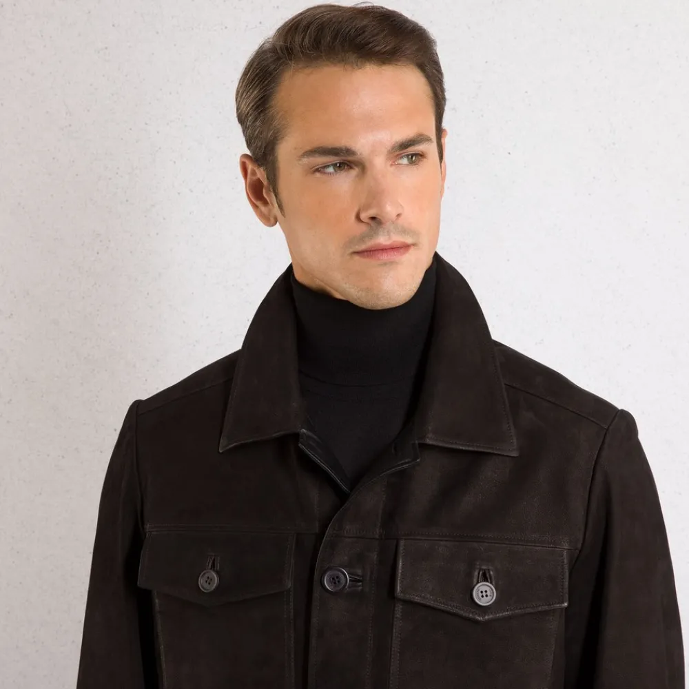 New Bufalino Nubuck Leather Field Jacket Mens Outerwear