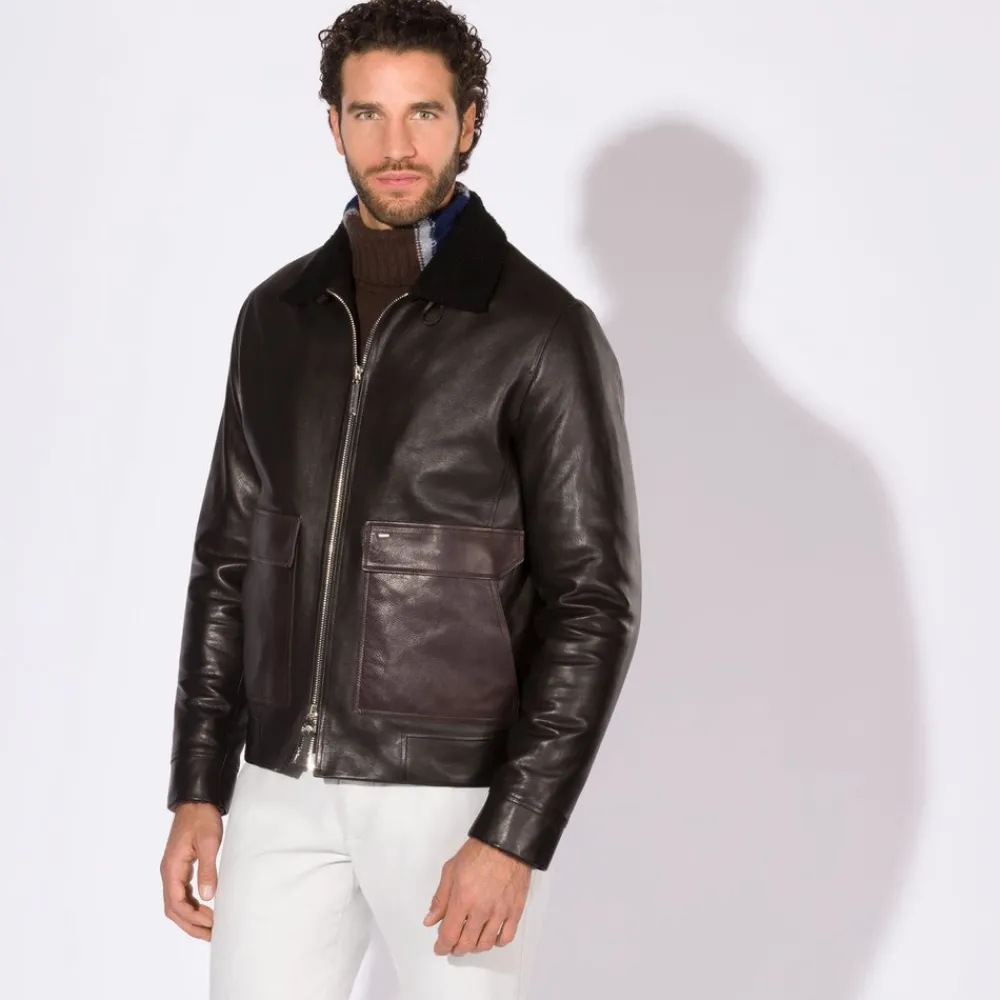 Outlet Calfskin And Shearling Blouson Mens Outerwear