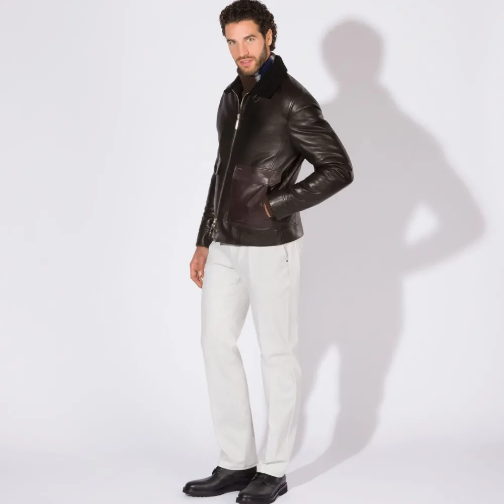 Outlet Calfskin And Shearling Blouson Mens Outerwear