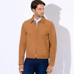 Best Sale Calfskin Leather Blouson Mens Outerwear