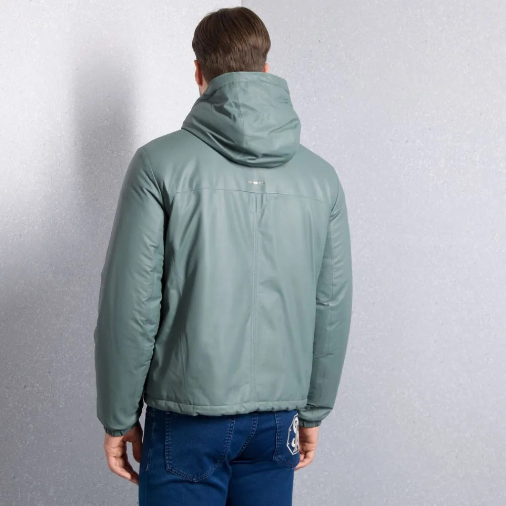 Outlet Calfskin Leather Hooded Blouson Mens Outerwear