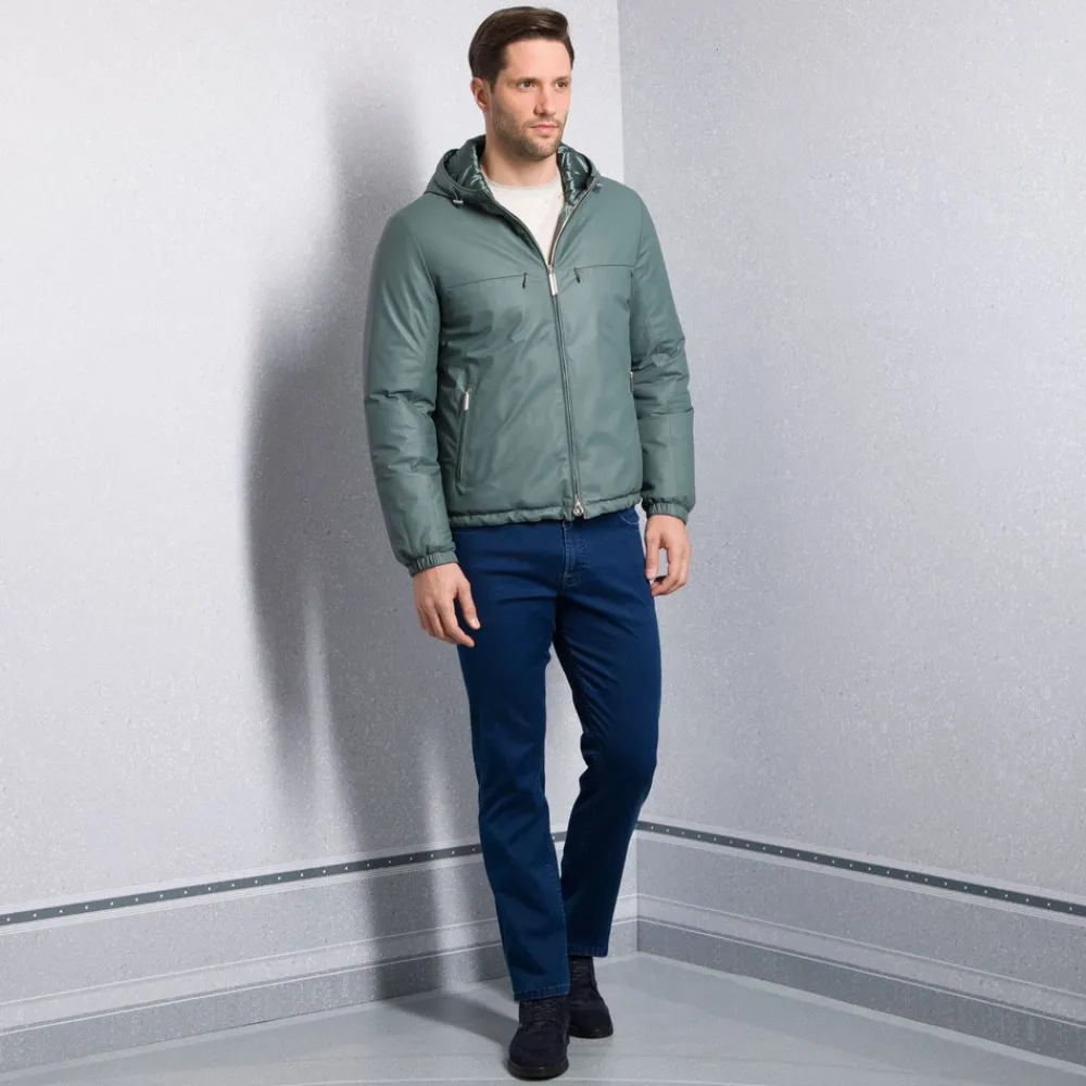 Outlet Calfskin Leather Hooded Blouson Mens Outerwear