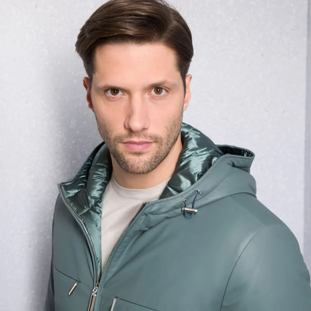 Outlet Calfskin Leather Hooded Blouson Mens Outerwear