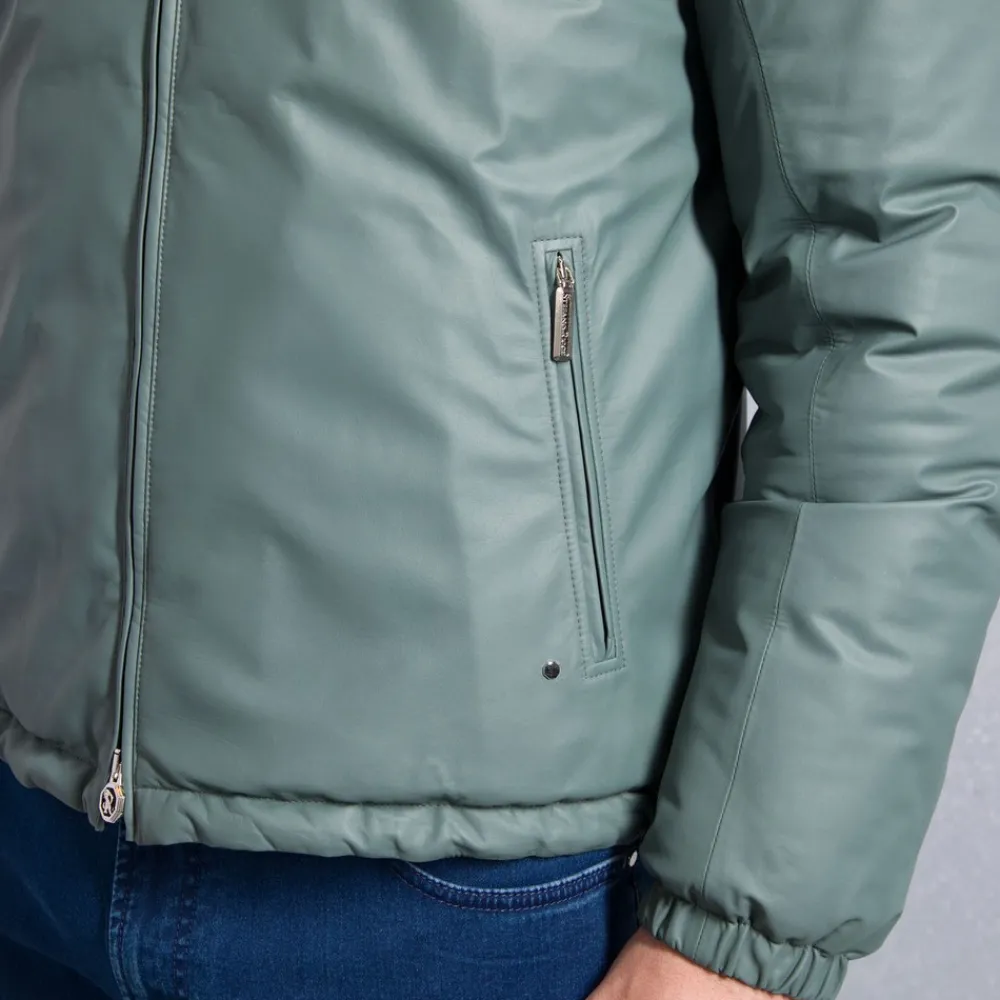 Outlet Calfskin Leather Hooded Blouson Mens Outerwear