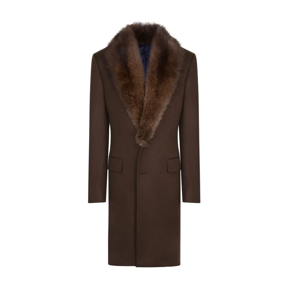 Best Sale Cashmere And Fisher Fur Coat Mens Outerwear