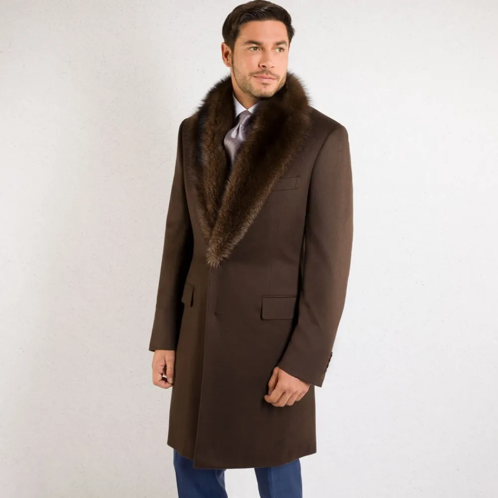Best Sale Cashmere And Fisher Fur Coat Mens Outerwear