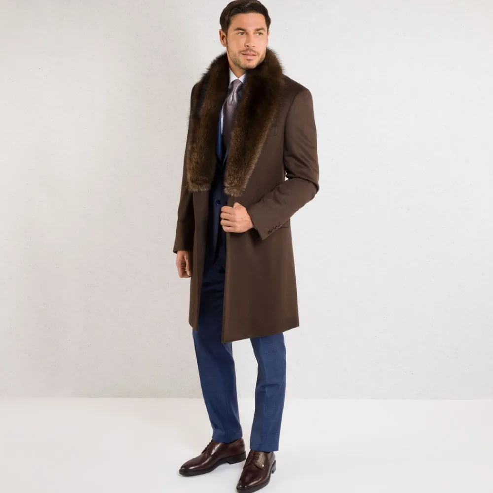 Best Sale Cashmere And Fisher Fur Coat Mens Outerwear