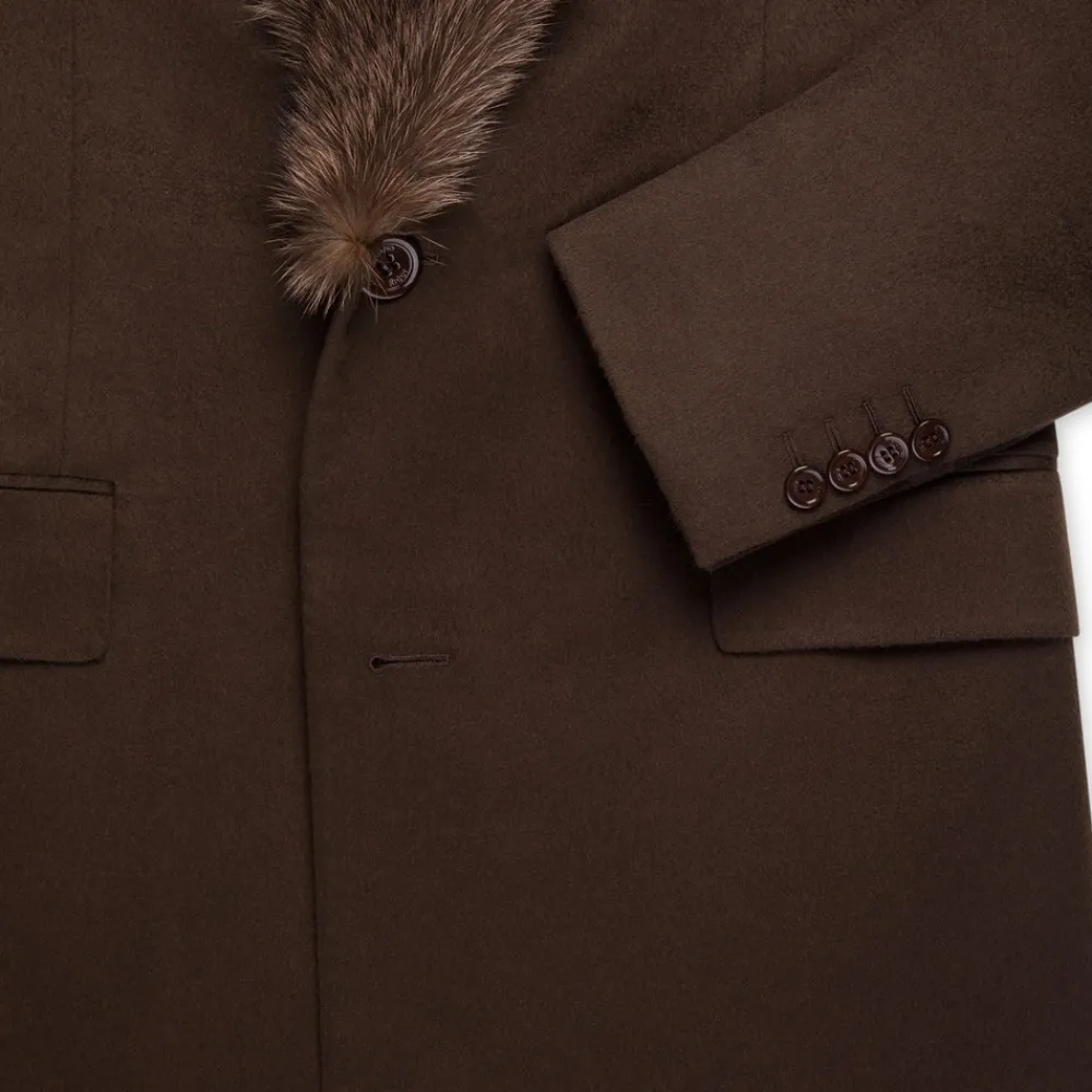 Best Sale Cashmere And Fisher Fur Coat Mens Outerwear