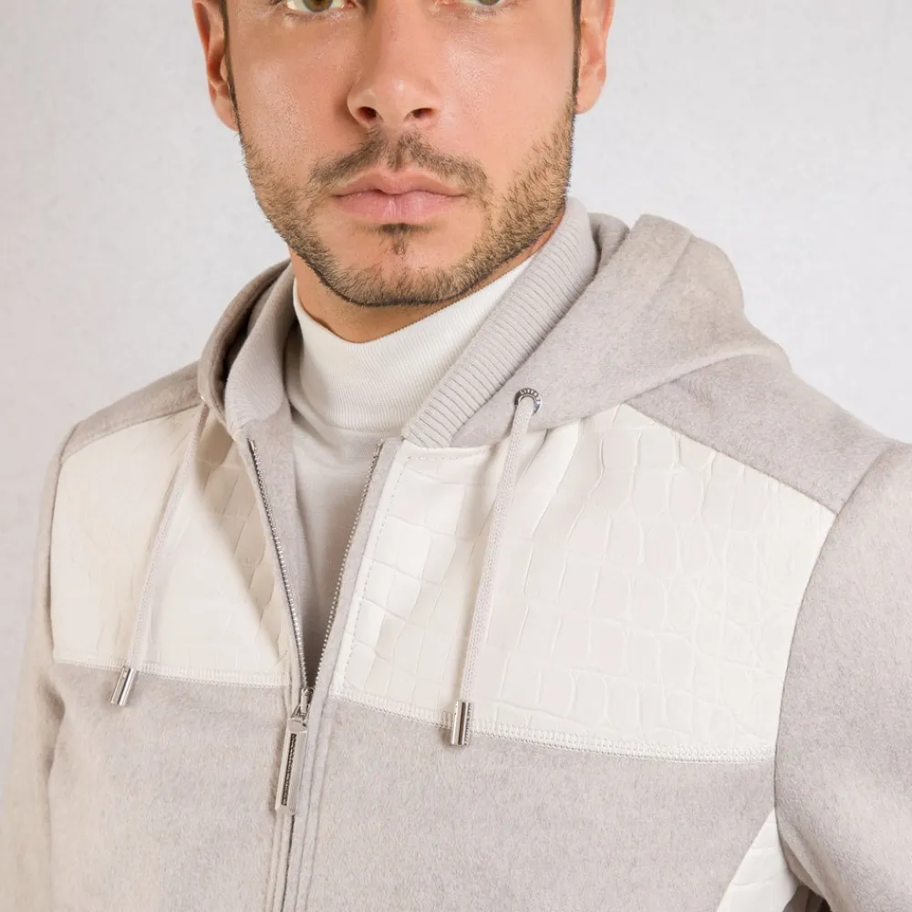 Fashion Cashmere And Nubuck Crocodile Hooded Blouson Mens Outerwear