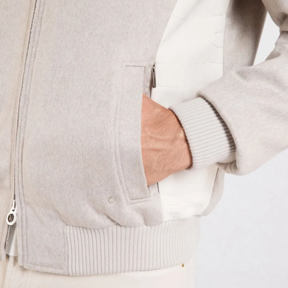 Fashion Cashmere And Nubuck Crocodile Hooded Blouson Mens Outerwear