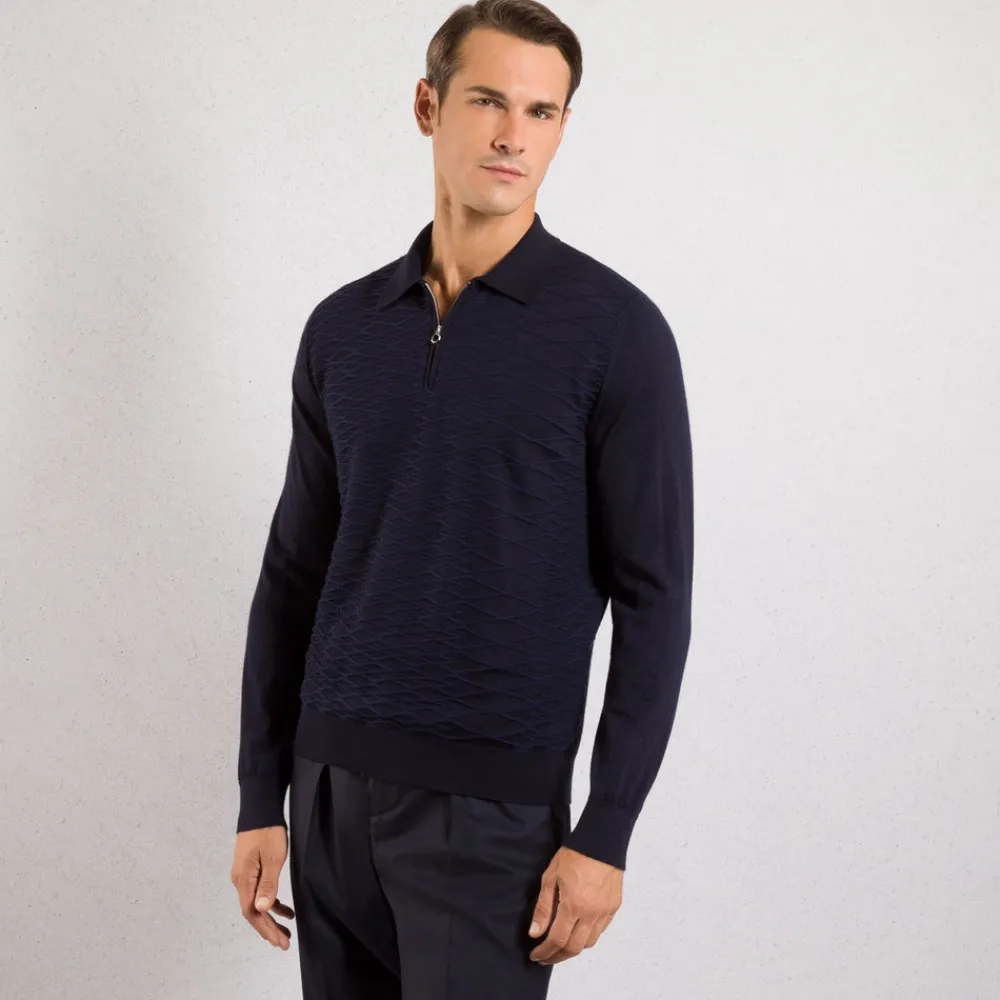 Discount Cashmere And Silk Zip Polo Shirt Mens Knitwear