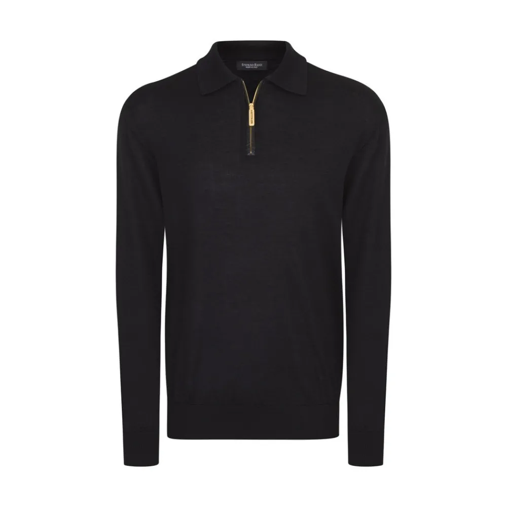 Outlet Cashmere And Silk Zip Polo Shirt Mens Knitwear