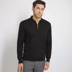 Outlet Cashmere And Silk Zip Polo Shirt Mens Knitwear