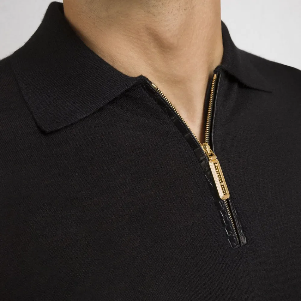 Outlet Cashmere And Silk Zip Polo Shirt Mens Knitwear