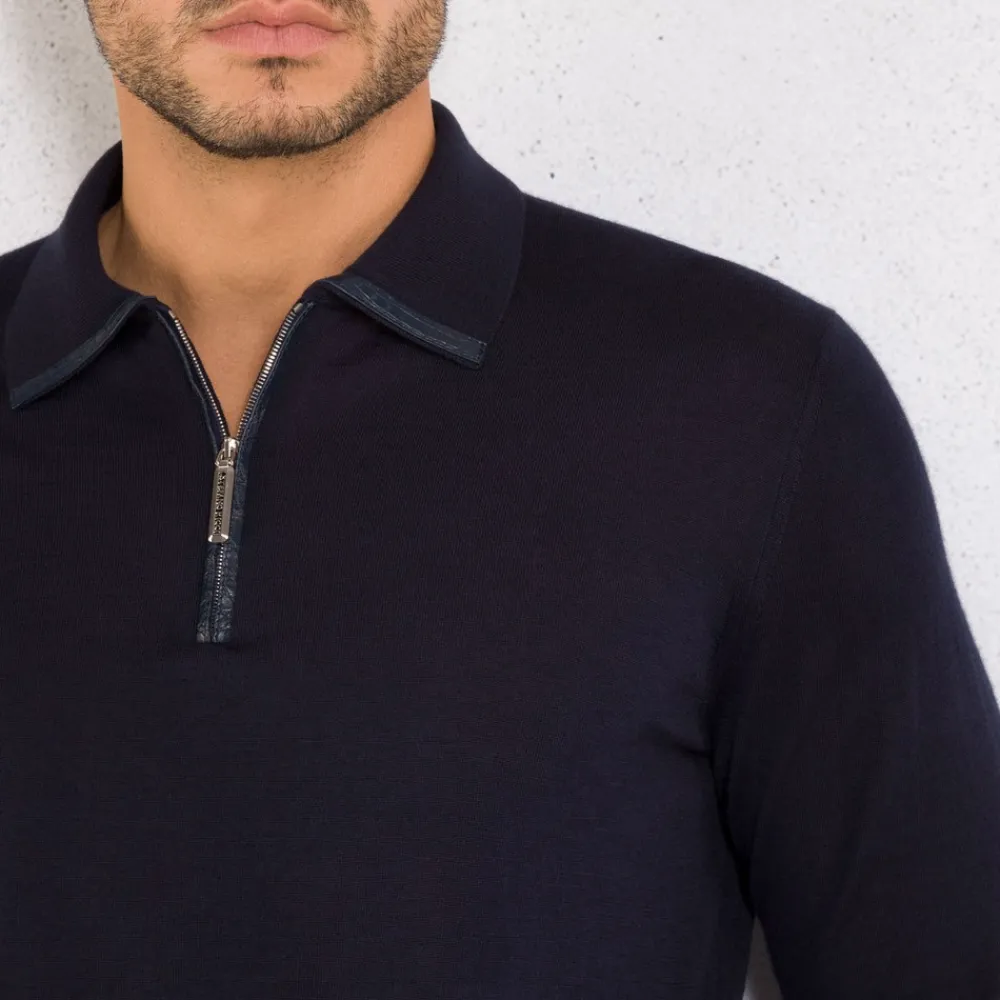 Hot Cashmere And Silk Zip Polo Shirt Mens Knitwear