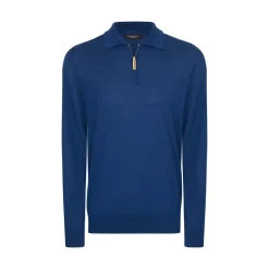 New Cashmere And Silk Zip Polo Shirt Mens Knitwear