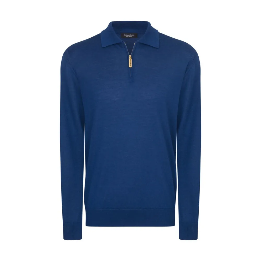 New Cashmere And Silk Zip Polo Shirt Mens Knitwear