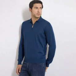 New Cashmere And Silk Zip Polo Shirt Mens Knitwear