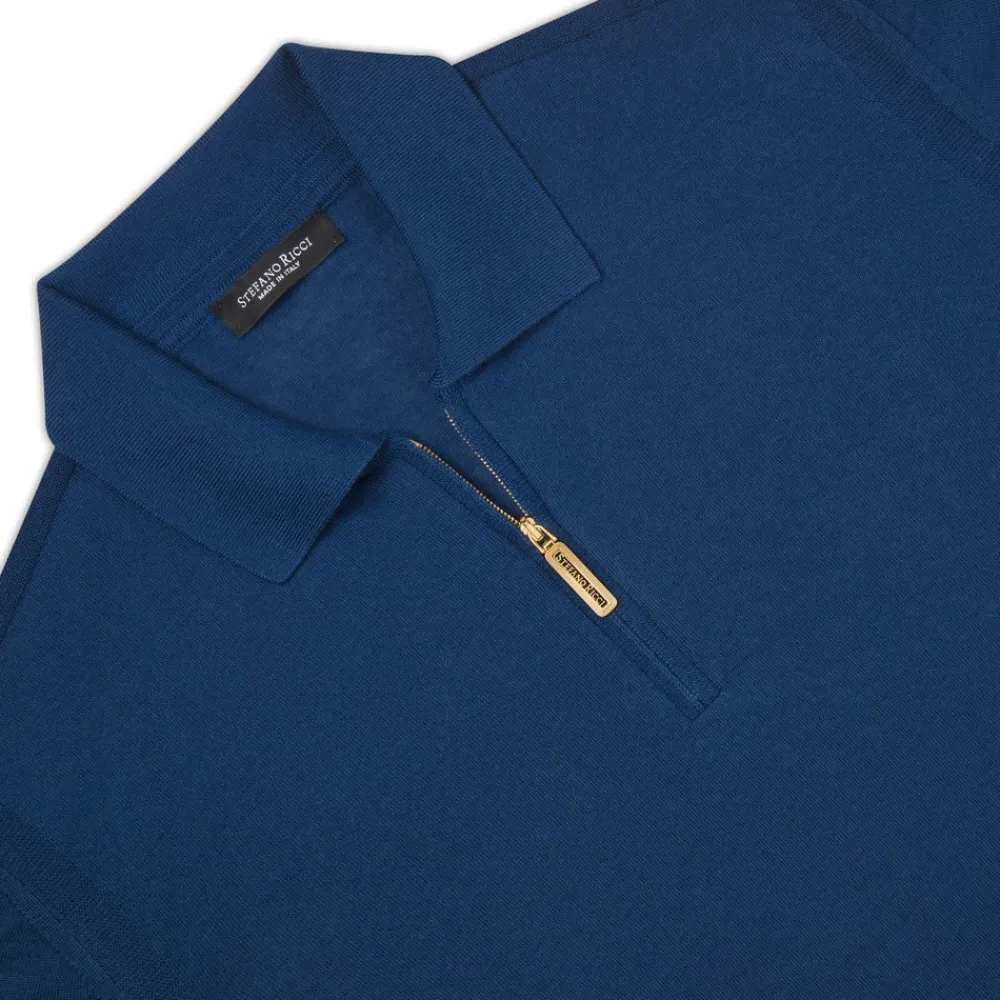 New Cashmere And Silk Zip Polo Shirt Mens Knitwear