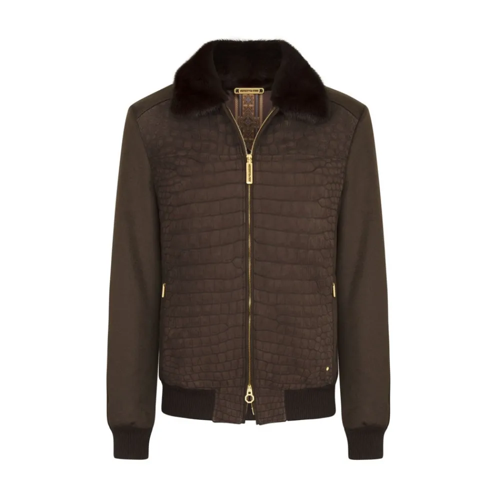 Outlet Cashmere, Nubuck Crocodile And Mink Blouson Mens Outerwear