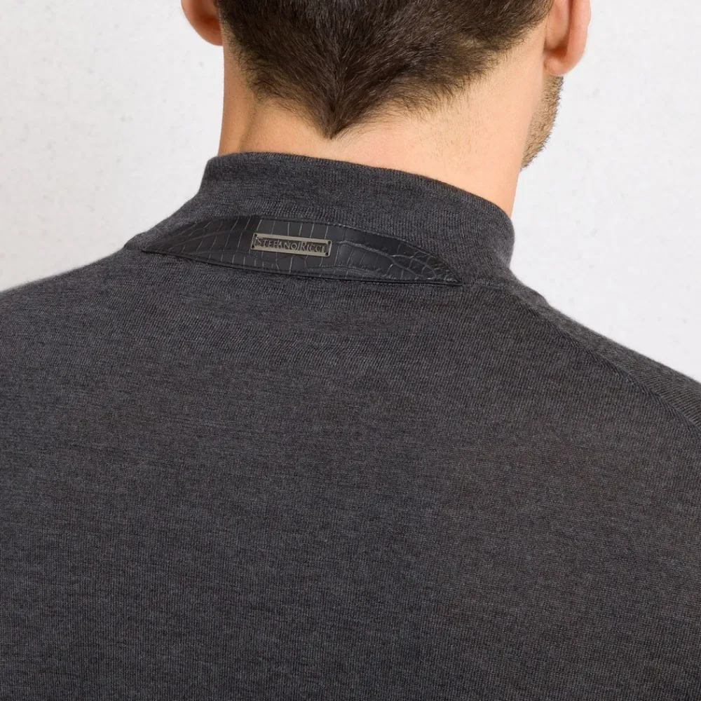 Best Sale Cashmere, Silk And Crocodile Mock Neck Sweater Mens Knitwear