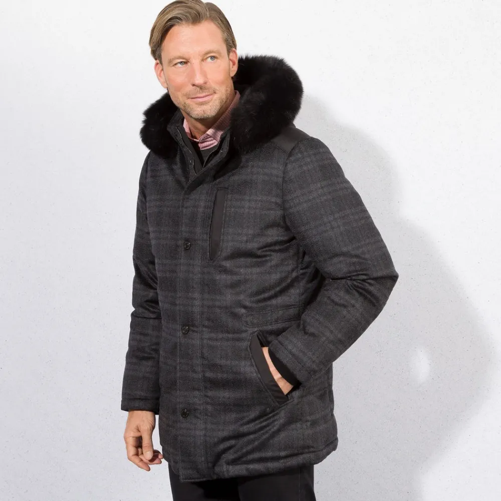 New Cashmere, Silk And Fox Fur Hooded Jacket Mens Outerwear