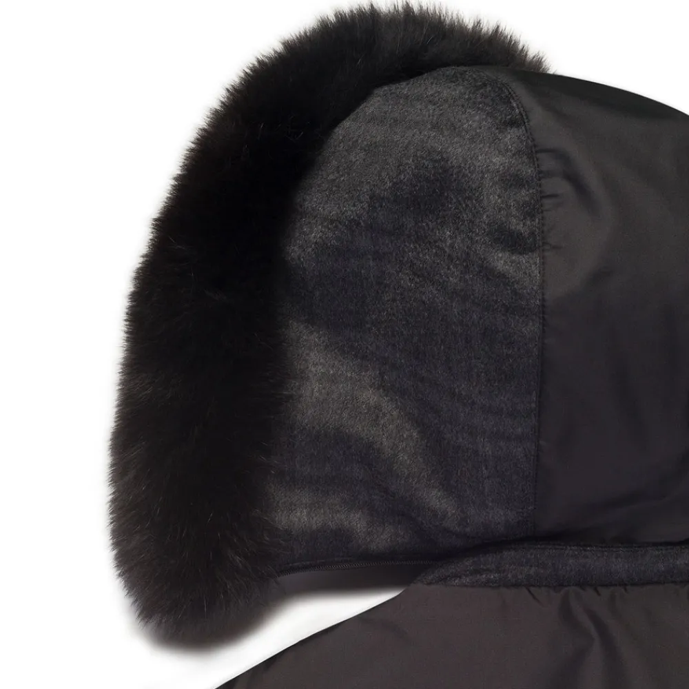 New Cashmere, Silk And Fox Fur Hooded Jacket Mens Outerwear
