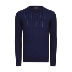 Best Sale Crew Neck Sweater With Crocodile Leather Inserts Mens Knitwear