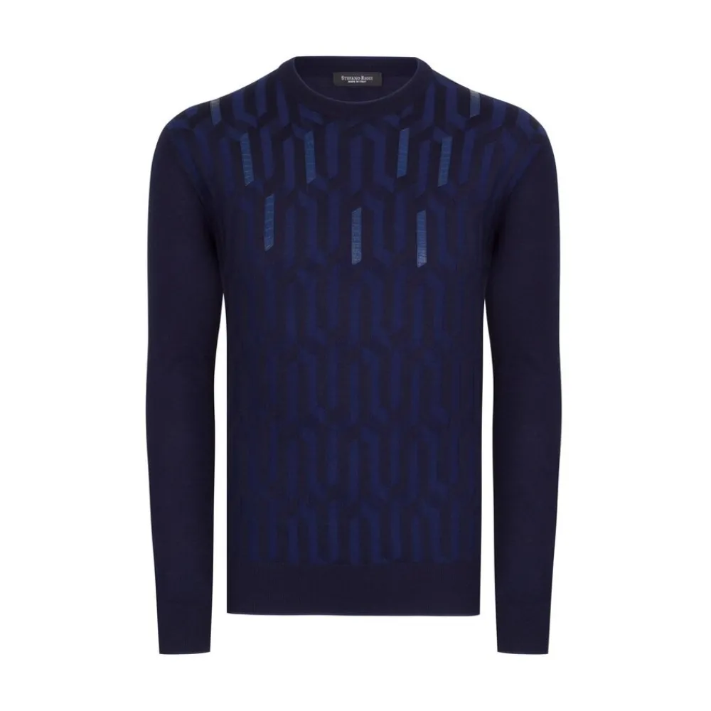 Best Sale Crew Neck Sweater With Crocodile Leather Inserts Mens Knitwear