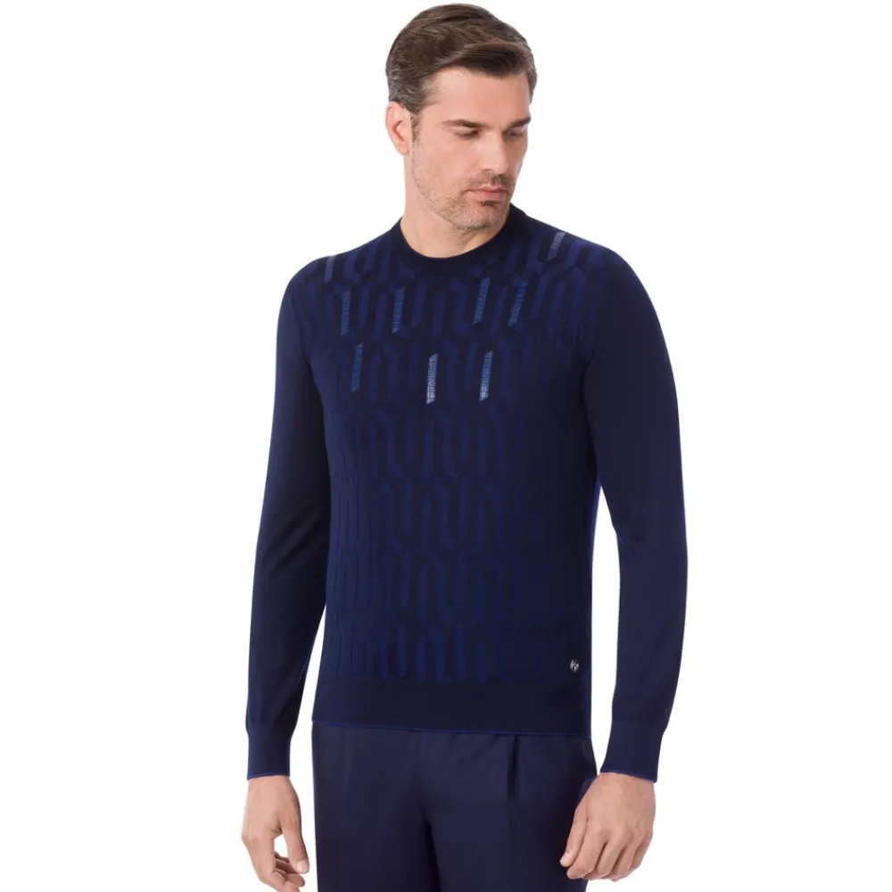 Best Sale Crew Neck Sweater With Crocodile Leather Inserts Mens Knitwear