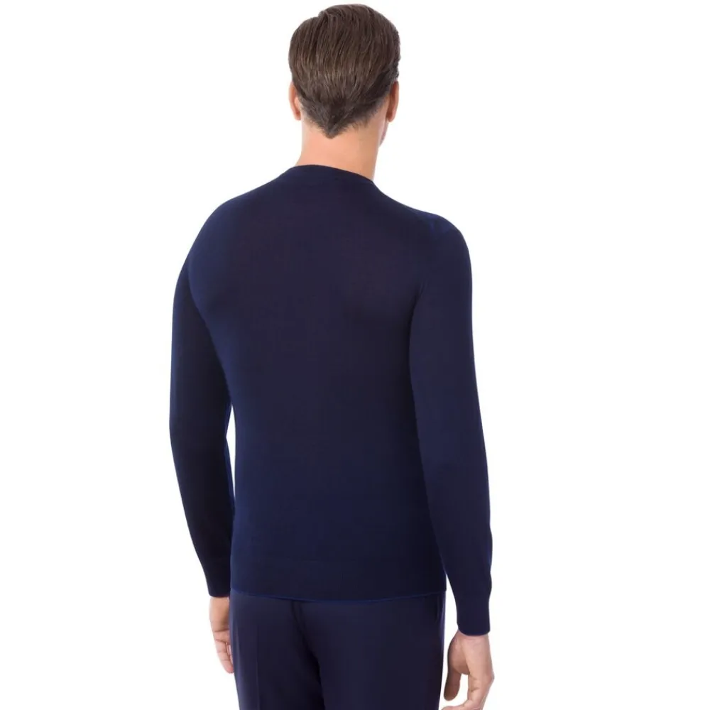 Best Sale Crew Neck Sweater With Crocodile Leather Inserts Mens Knitwear