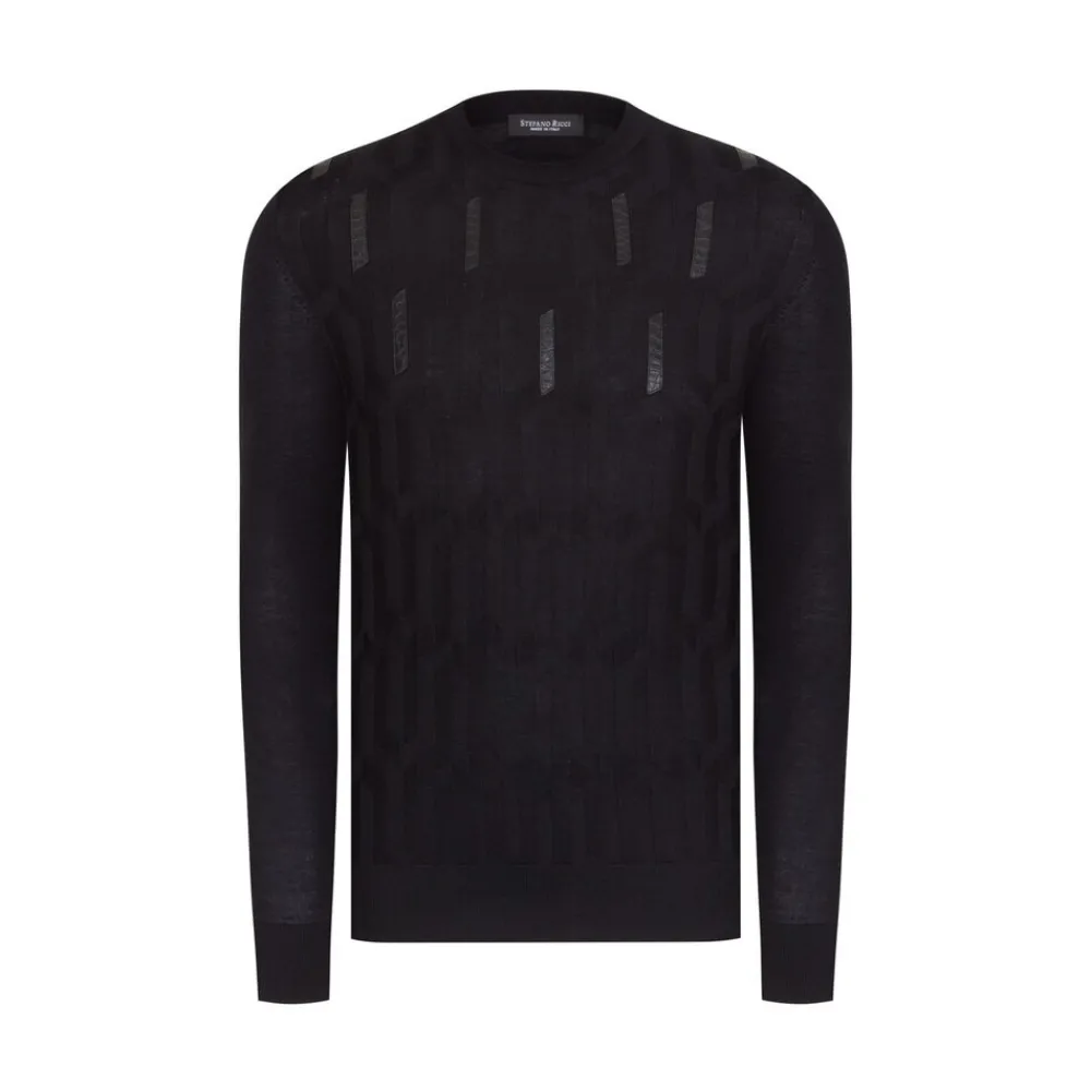 Best Crew Neck Sweater With Crocodile Leather Inserts Mens Last Sizes