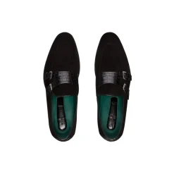 Clearance Crocodile And Suede Monk Strap Shoes Loafers