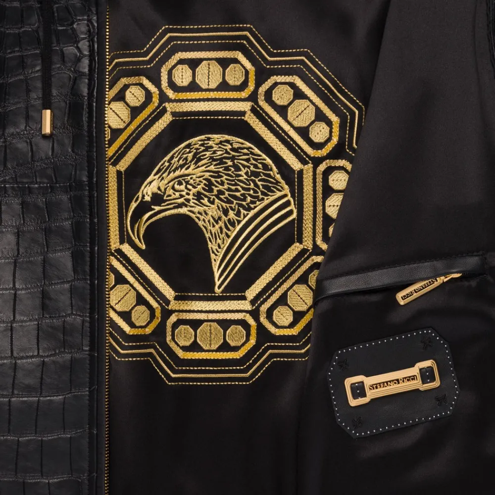 Outlet Crocodile Leather And Silk Blouson Mens Outerwear