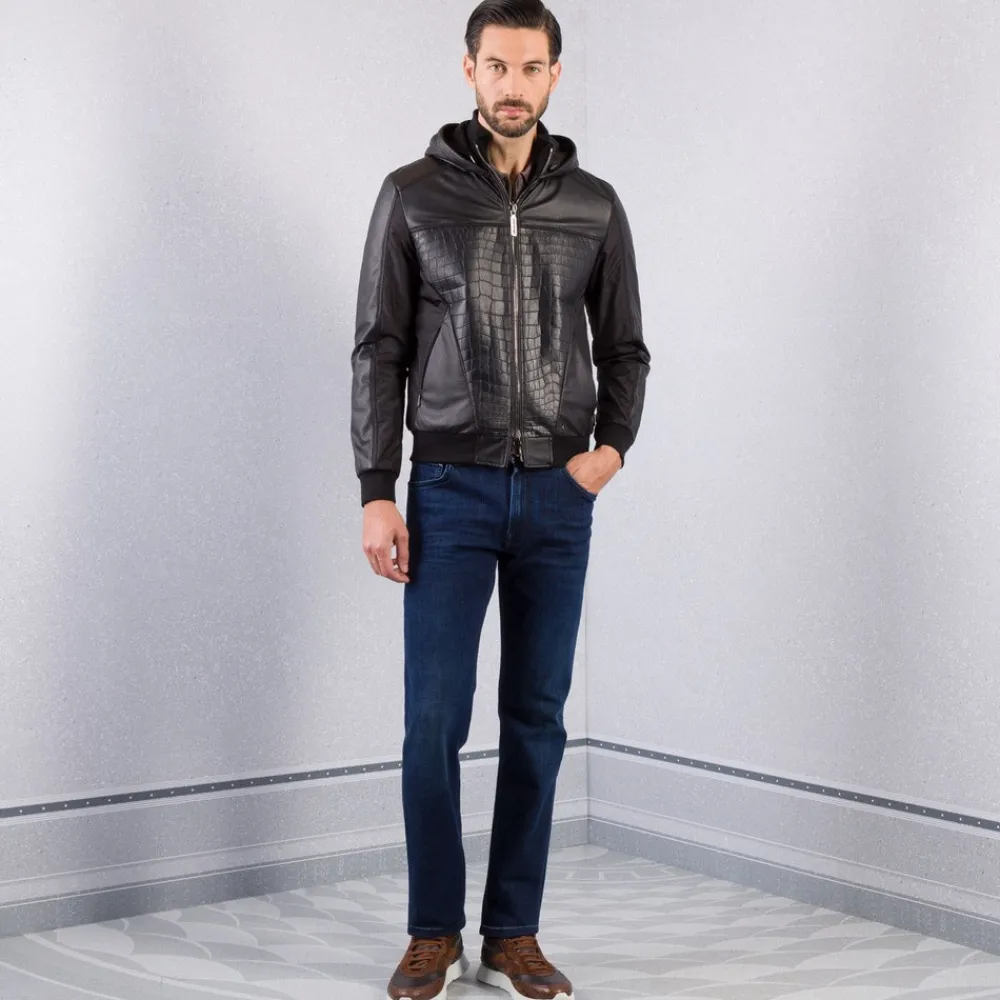 Cheap Deerskin And Crocodile Leather Blouson Mens Outerwear
