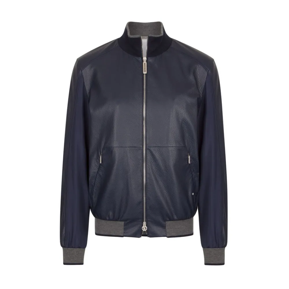 Hot Deerskin Leather And Technical Silk Blouson Mens Outerwear
