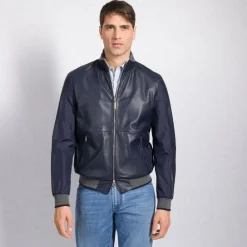 Hot Deerskin Leather And Technical Silk Blouson Mens Outerwear