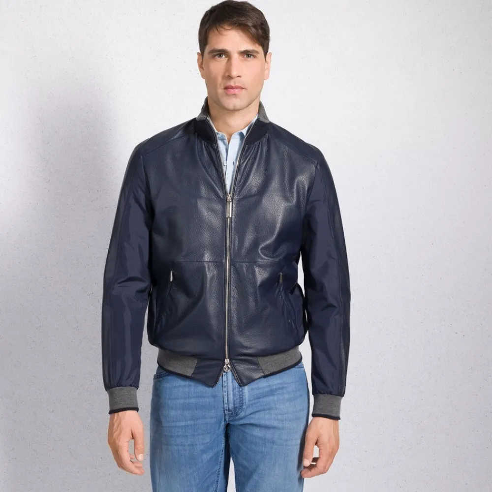 Hot Deerskin Leather And Technical Silk Blouson Mens Outerwear