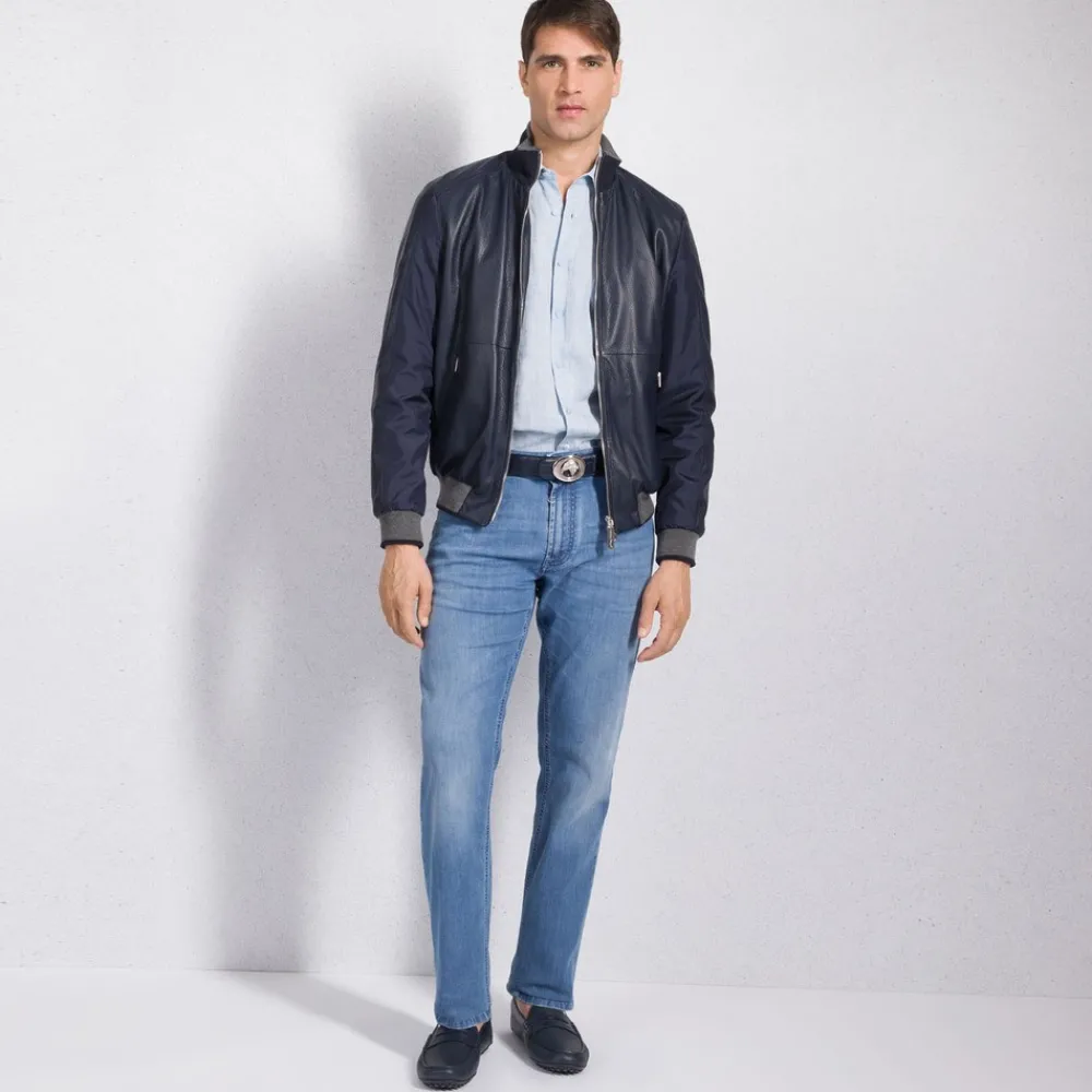 Hot Deerskin Leather And Technical Silk Blouson Mens Outerwear