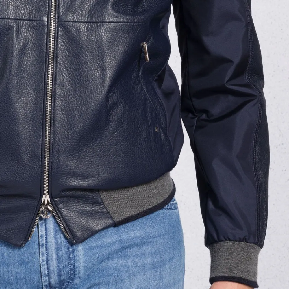 Hot Deerskin Leather And Technical Silk Blouson Mens Outerwear