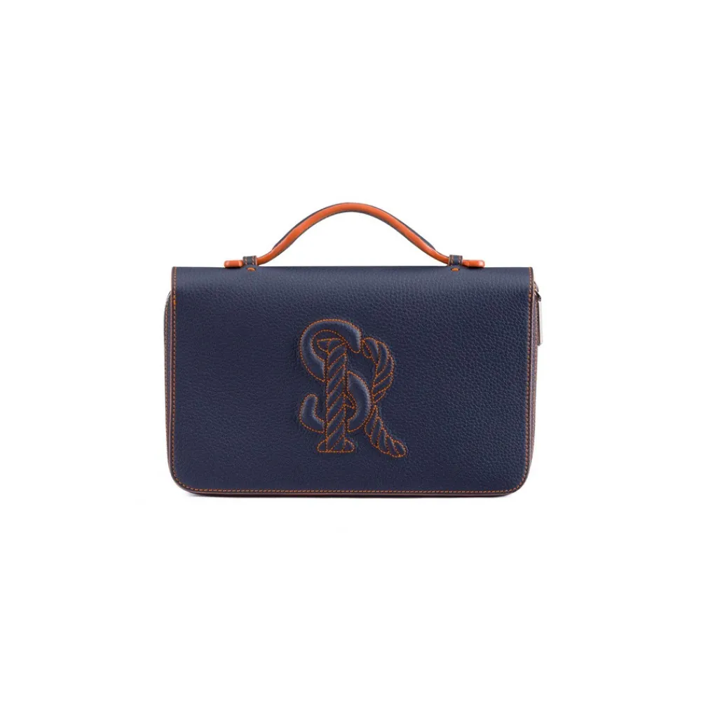 Clearance Handmade Calfskin Leather Large Zip Around Wallet Small Leather Goods