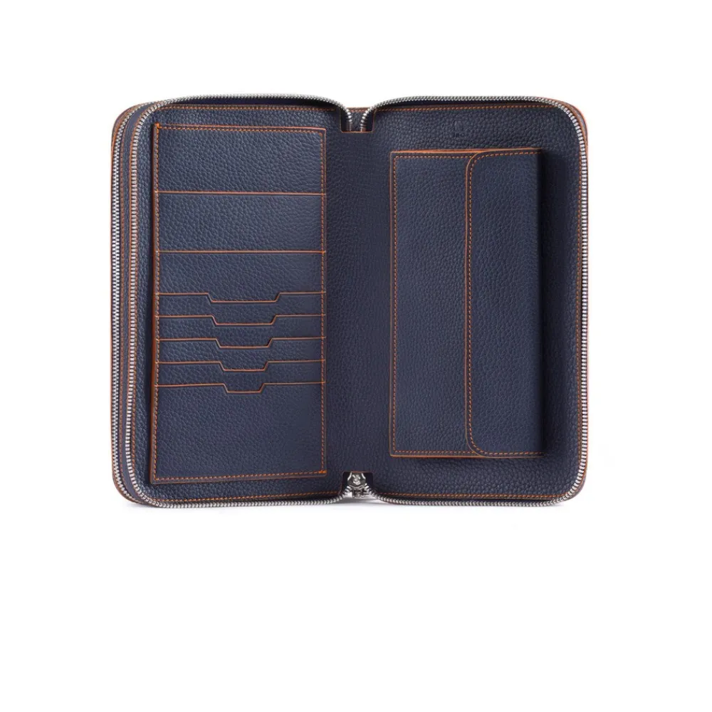 Clearance Handmade Calfskin Leather Large Zip Around Wallet Small Leather Goods