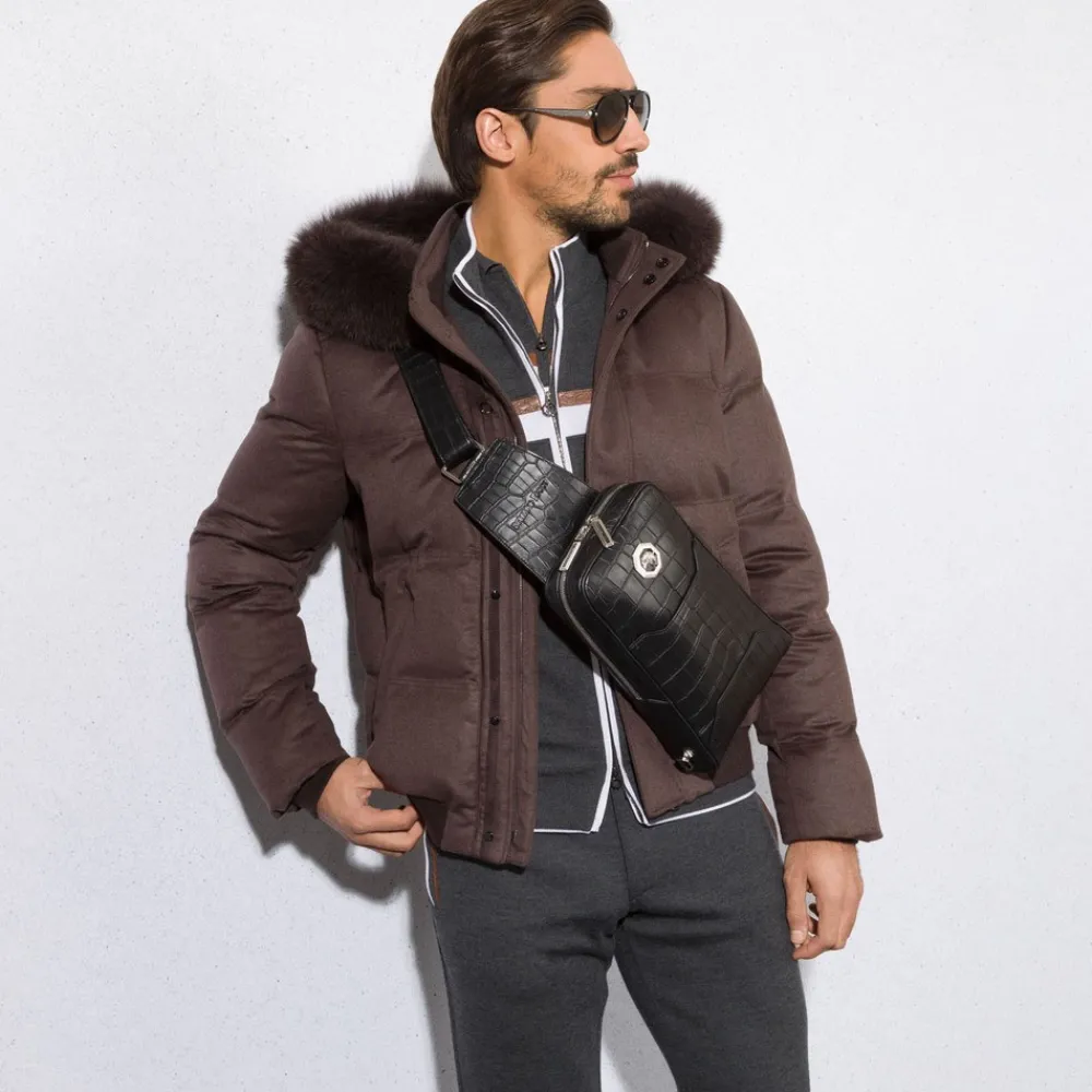 Clearance Handmade Crocodile Leather Sling Backpack Bags