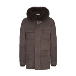 Cheap Hooded Coat With Fox Fur Trim Mens Outerwear