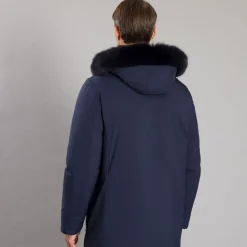 Cheap Hooded Down Jacket With Fox Fur Trim Mens Outerwear