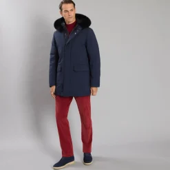 Cheap Hooded Down Jacket With Fox Fur Trim Mens Outerwear