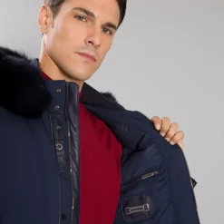 Cheap Hooded Down Jacket With Fox Fur Trim Mens Outerwear