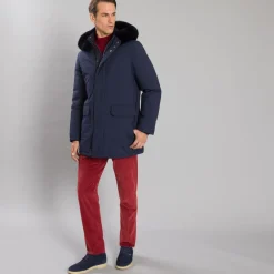 Cheap Hooded Down Jacket With Fox Fur Trim Mens Outerwear