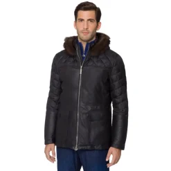 Cheap Hooded Down Jacket With Pekan Fur Mens Outerwear