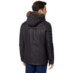 Cheap Hooded Down Jacket With Pekan Fur Mens Outerwear